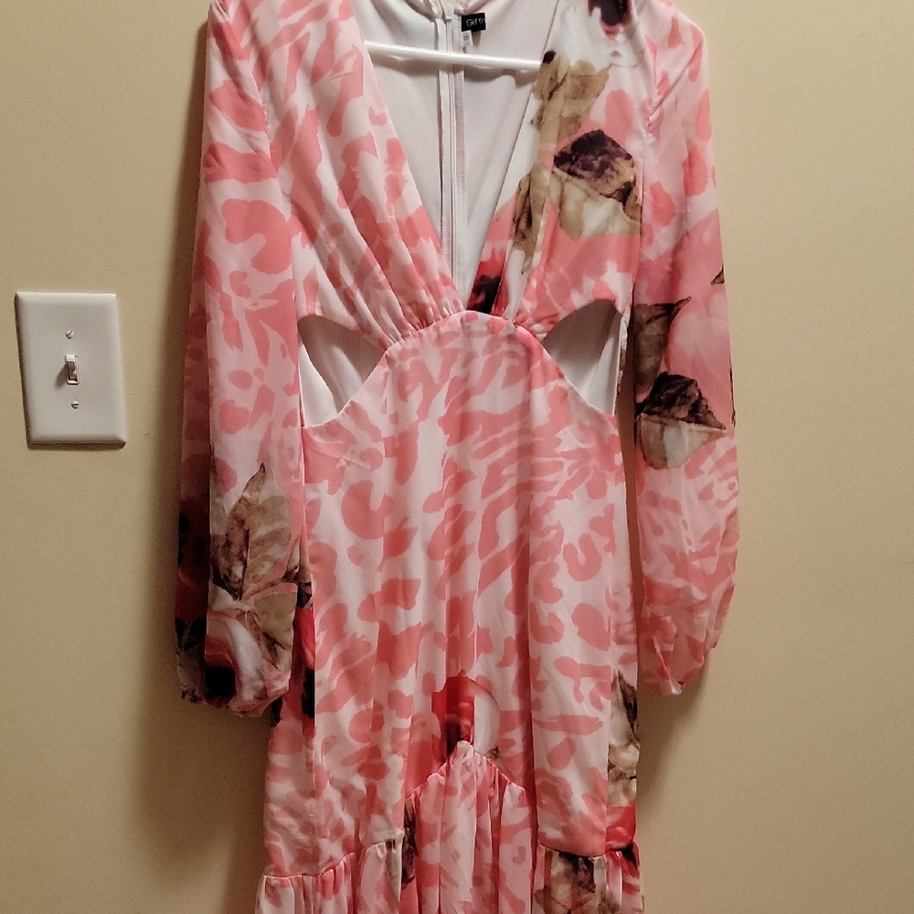 Floral Pink and White Dress With Cut Out Detail